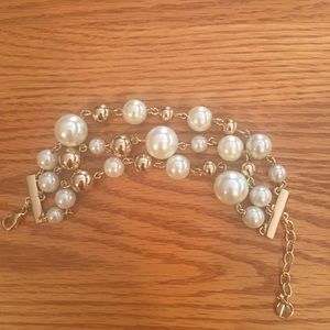 NWOT Talbots “3”Strand Pearl & Gold Bead Bracelet